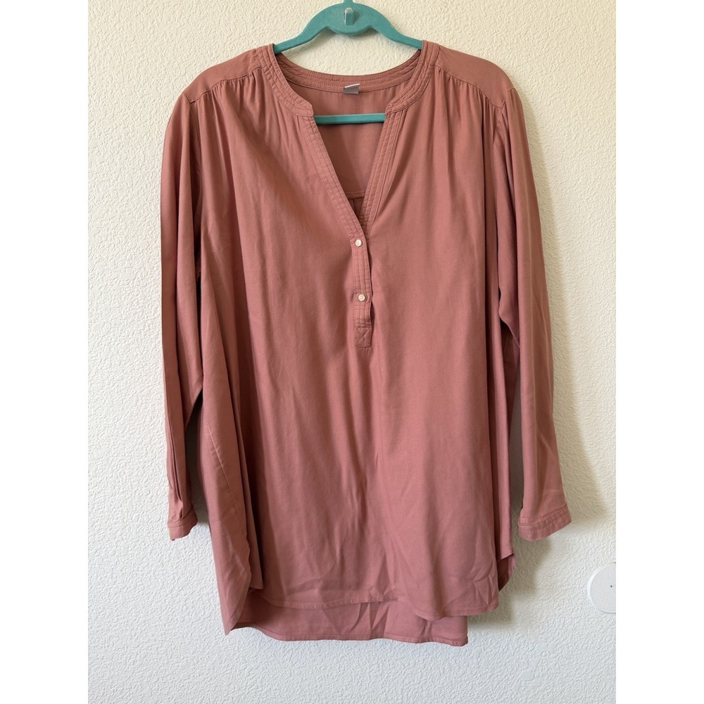 Old Navy Womens XL Dusty Rose Pink Henley Popover Blouse Long Sleeve Top - Picture 2 of 16
